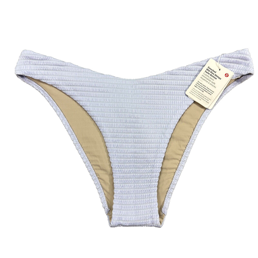 New Lululemon Blue Smocked Mid-Rise Skimpy Swim Bottoms ebej Blue Size 6